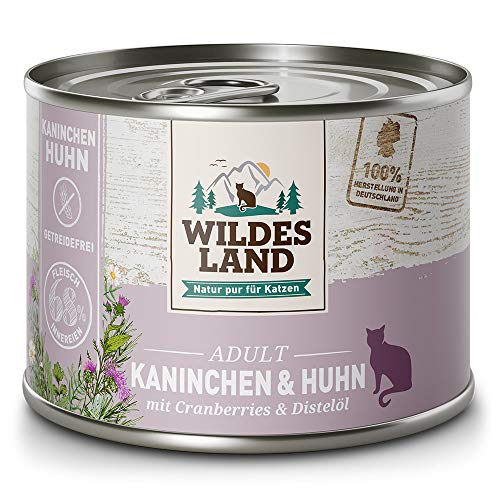 Wildes Land - Nassfutter für Katzen - Nr. 4 Kaninchen & Huhn - 24 x 200 g - Getreidefrei - Extra viel Fleisch - Beste Akzeptanz und Verträglichkeit von WILDES LAND