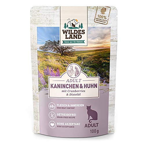 Wildes Land - Nassfutter für Katzen - Nr. 4 Kaninchen & Huhn - 48 x 100 g - Getreidefrei - Extra viel Fleisch - Beste Akzeptanz und Verträglichkeit von WILDES LAND