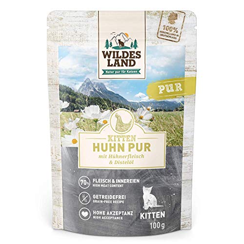 Wildes Land - Nassfutter für Katzen - Nr. 7 Huhn PUR für Kitten - 24 x 100 g - Getreidefrei - Extra viel Fleisch - Beste Akzeptanz und Verträglichkeit von WILDES LAND