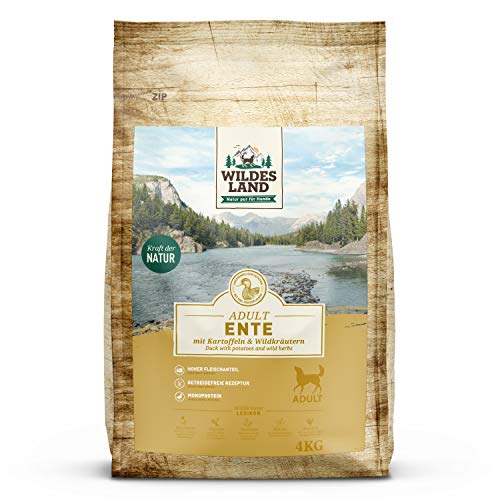 Wildes Land - Nr. 2 Ente - 4 kg - mit Kartoffeln und Wildkräutern - Glutenfrei - Trockenfutter für Hunde - Hundefutter mit hohem Fleischanteil Hohe Verträglichkeit von WILDES LAND