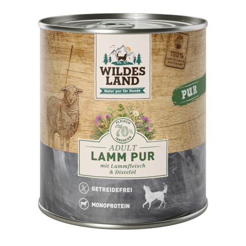 Wildes Land PUR Hundefutter – Nassfutter – Adult Lamm mit Distelöl 6x800g von WILDES LAND