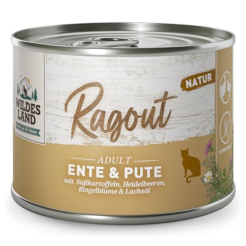 Wildes Land - Ragout Ente & Pute mit Süßkartoffeln, Heidelbeeren, Ringelblume & Lachsöl | Natur - 6x180g - Nassfutter von WILDES LAND