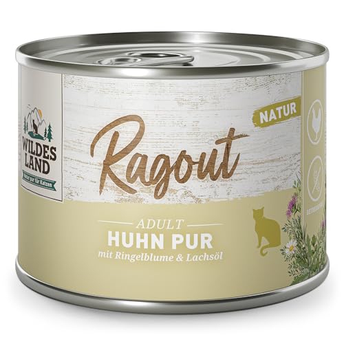 Wildes Land - Ragout Huhn Pur mit Ringelblume & Lachsöl | Natur - 6x180g - Nassfutter von WILDES LAND