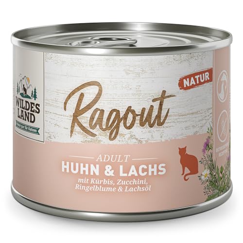 Wildes Land - Ragout Huhn & Lachs mit Kürbis, Zucchini, Ringelblume & Lachsöl | Natur - 6x180g - Nassfutter von WILDES LAND