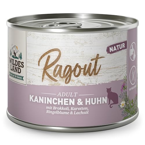 Wildes Land - Ragout Kaninchen & Huhn mit Brokkoli, Karotten, Ringelblume und Lachsöl | Natur - 6x180g - Nassfutter von WILDES LAND