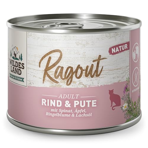 Wildes Land - Ragout Rind & Pute mit Spinat, Äpfel, Ringelblume & Lachsöl | Natur - 6x180g - Nassfutter von WILDES LAND