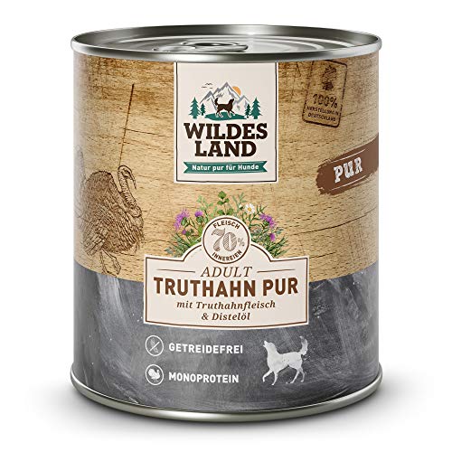 Wildes Land - Truthahn PUR - 12 x 800 g - Mit Distelöl - Nassfutter für Hunde - Hoher Fleischanteil - Monoprotein - Getreidefrei und Glutenfreies Hundefutter von WILDES LAND