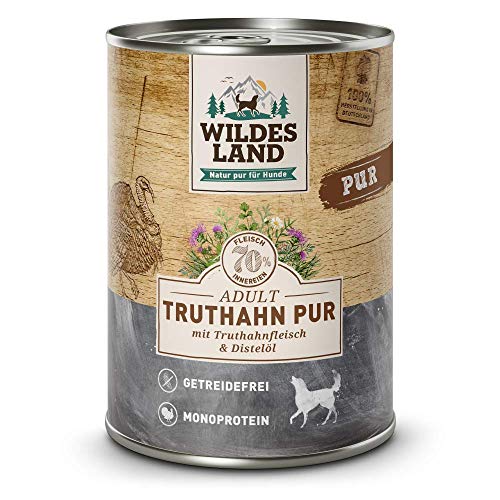 Wildes Land - Truthahn PUR - 24 x 400 g - Mit Distelöl - Nassfutter für Hunde - Hoher Fleischanteil - Monoprotein - Getreidefrei und Glutenfreies Hundefutter von WILDES LAND