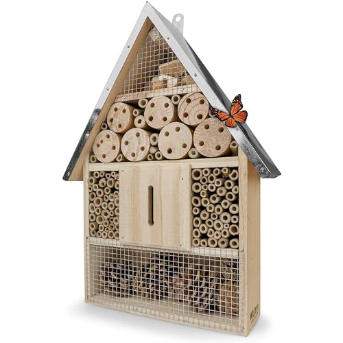 WILDLIFE FRIEND Großes Insektenhotel 39 x 23 cm – Naturbelassen und Wetterfest, Insektenhaus aus Naturholz für Bienen, Marienkäfer, Florfliegen & Schmetterlinge, Bienenhotel & Nisthilfe zum Aufhängen von WILDLIFE FRIEND