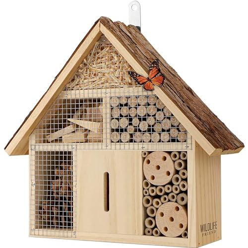 WILDLIFE FRIEND Insektenhotel - Bienenhotel-Bausatz - Bambus-Insekten-Niströhren für Wildbienen - Schmetterlingshaus - Wetterfestes Dach mit Insekten-Füllmaterial - 30x9x57cm Klein von WILDLIFE FRIEND