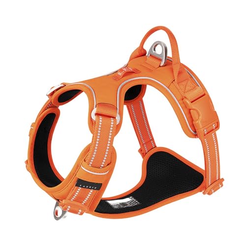 WINHYEPET TLH5654 Hundegeschirr, kein Ziehen, verstellbar, für den Außenbereich, reflektierend, Nylon, weich, geeignet für kleine, mittelgroße und große Rassen, Orange, Größe S von WINHYEPET