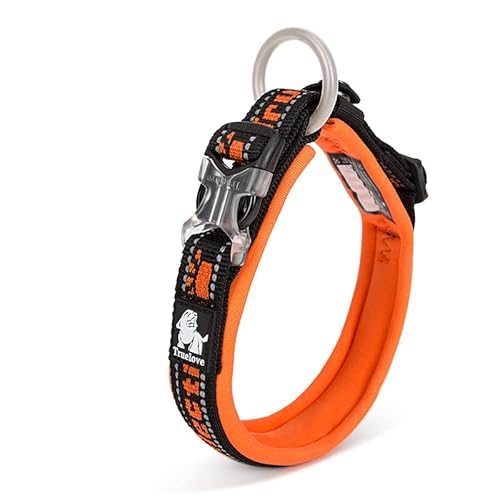 WINHYEPET True Love reflektierendes Hundehalsband, Nylon-Gurtband, bequem und sicher, verstellbare Schnalle, bequem zum Spazierengehen für kleine Hunde, Halsring TLC50121 (schwarz/orange, XXL) von WINHYEPET