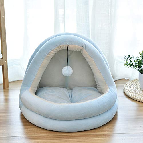 WINIAER Warmes Haustierbett aus Plüsch, für Herbst und Winter, 2-in-1, tragbares Haustierbett, Welpennest, Schlafbett, mit hängendem Ball, Spielzeug (Marineblau, XL) von WINIAER