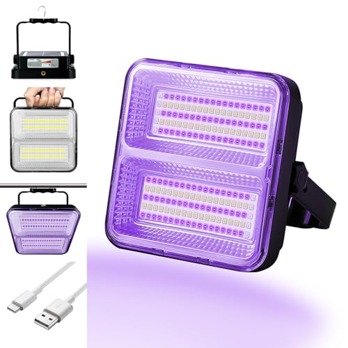 WINNIW 9600mAh Wiederaufladbares Schwarzlicht, Dimmbares UV-Licht, 200 LED 395nM UV-Taschenlampe Camping Schwarzlicht, Halloween, Körperbemalung, UV-Farbe, Fluoreszierender Effekt von WINNIW