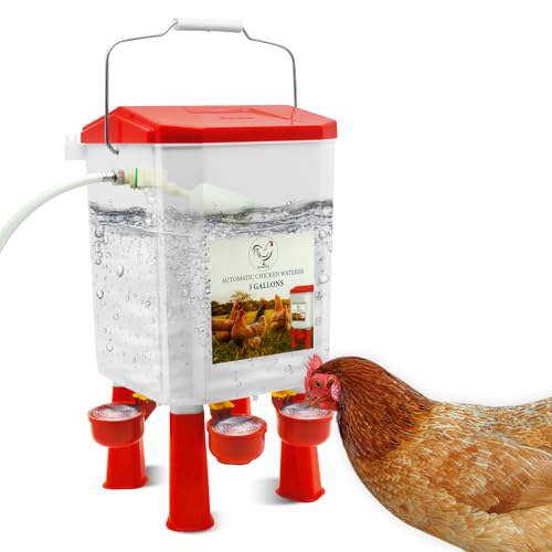 WISMOIER Automatische Hühnerbewässerung mit Schwimmer, freistehend, mit Beinen und Schlauchverlängerung, automatischer Geflügel-Wasserspender für Küken, Enten, Truthahn von WISMOIER