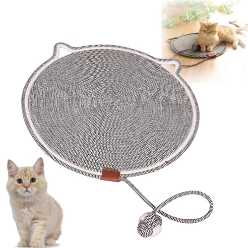 ClawLoom Dual-Kratzpad, Katzenkratzmatte aus natürlichem Baumwollseil, 16,9" Dual-Kratzpad für Katzen mit Katzenspielzeug (Grau) von WIWIDANG