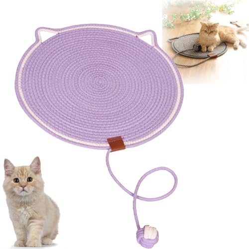 ClawLoom Dual-Kratzpad, Katzenkratzmatte aus natürlichem Baumwollseil, 16,9" Dual-Kratzpad für Katzen mit Katzenspielzeug (Lila) von WIWIDANG