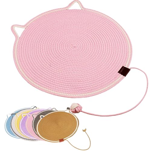 ClawLoom Dual-Kratzpad, Katzenkratzmatte aus natürlichem Baumwollseil, 16,9" Dual-Kratzpad für Katzen mit Katzenspielzeug (Rosa) von WIWIDANG