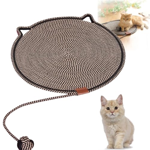 ClawLoom Dual-Kratzpad, Katzenkratzmatte aus natürlichem Baumwollseil, 16,9" Dual-Kratzpad für Katzen mit Katzenspielzeug (Schwarz) von WIWIDANG