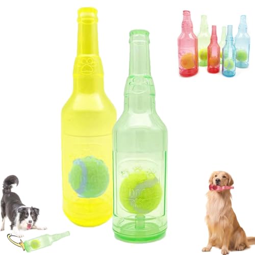 WIWIDANG 2 Stück Hundespielzeug mit Wasserflasche, Crunchnplay-Flaschenspielzeug für Hunde, interaktives Kauspielzeug für Hunde mit Tennisball (Grün+Gelb, Kleine) von WIWIDANG