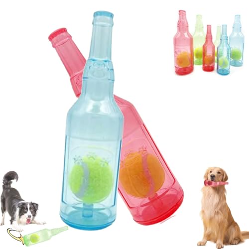 WIWIDANG 2 Stück Hundespielzeug mit Wasserflasche, Crunchnplay-Flaschenspielzeug für Hunde, interaktives Kauspielzeug für Hunde mit Tennisball (Rot+Blau, Kleine) von WIWIDANG