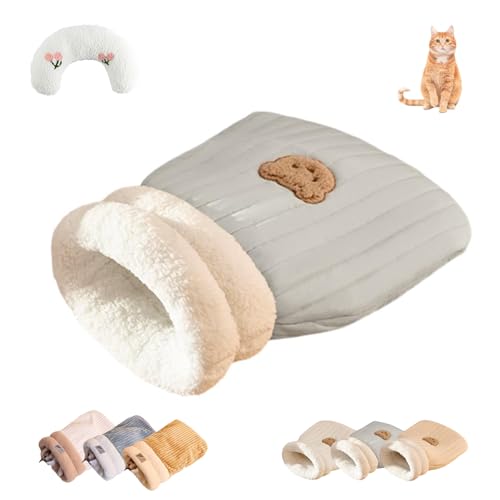 WIWIDANG Cat Sleeping Bag, Cat Sleeping Bag for Indoor Cats, Cat Winter Sleeping Bag, Cozy Warm Pet Sleeping Bag for Cats, Fluffy Tunnel Calming Cat Bed (Blue-A, Large) von WIWIDANG