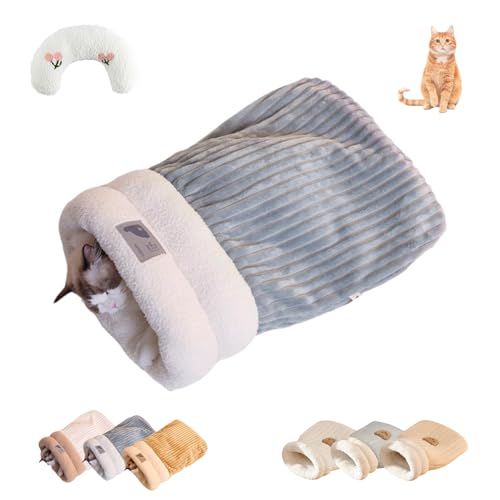 WIWIDANG Cat Sleeping Bag, Cat Sleeping Bag for Indoor Cats, Cat Winter Sleeping Bag, Cozy Warm Pet Sleeping Bag for Cats, Fluffy Tunnel Calming Cat Bed (Blue-B, Large) von WIWIDANG