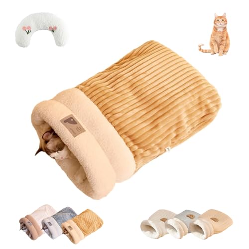 WIWIDANG Cat Sleeping Bag, Cat Sleeping Bag for Indoor Cats, Cat Winter Sleeping Bag, Cozy Warm Pet Sleeping Bag for Cats, Fluffy Tunnel Calming Cat Bed (Brown-B, Large) von WIWIDANG