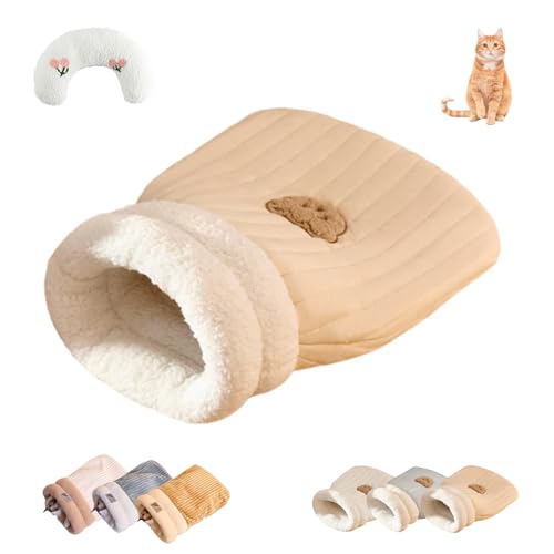 WIWIDANG Cat Sleeping Bag, Cat Sleeping Bag for Indoor Cats, Cat Winter Sleeping Bag, Cozy Warm Pet Sleeping Bag for Cats, Fluffy Tunnel Calming Cat Bed (Light Brown-A, Large) von WIWIDANG