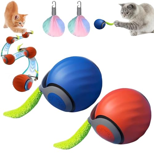 WIWIDANG Katzenspielzeug Selbstbeschäftigung, Wloom Powerball 2.0, Interaktiver Spielball Für Katzen, Wloom Powerball 2.0 Katze, Smartyflip Katzenspielzeug, Power Ball 2.0 Katze (Blau+Orange) von WIWIDANG