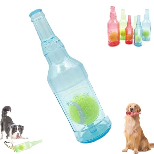 WIWIDANG Pet Chew Beer Bottle with Tennis Ball, Crunch and Play Bottle Dog Toy, Crunchnplay Bottle Toy for Dogs, Interactive Dog Chew Toy with Tennis Ball (Blue, S) von WIWIDANG