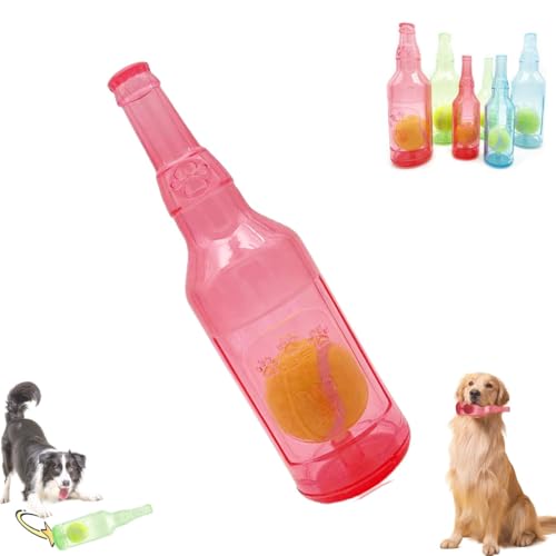 WIWIDANG Pet Chew Beer Bottle with Tennis Ball, Crunch and Play Bottle Dog Toy, Crunchnplay Bottle Toy for Dogs, Interactive Dog Chew Toy with Tennis Ball (Red, S) von WIWIDANG