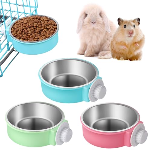 3 Stück Hasen Näpfe Set: WIYETY Groß Kaninchen Napf Hasen Schüssel mit 3 STK Sepak Takraw, Wassernapf aus Edelstahl, Hasen Näpfe Set für Meerschweinchen Igel Hamster Hasen Chinchilla, Blau Rosa Grün von WIYETY