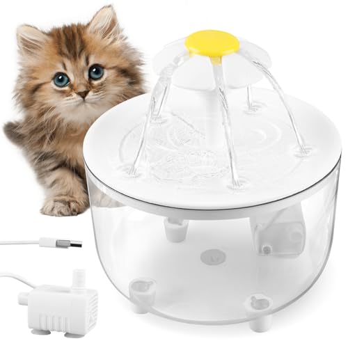 WIYETY 1L Katzenbrunnen für Katze: Ultraleiser Trinkbrunnen für Katze, Sicherheit Katzen Trinkbrunnen mit Filterschwamm, Automatische Abschaltung bei Wassermangel, Zwei Auslaufmodus, USB-Stecker von WIYETY