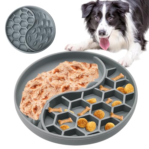 WIYETY 1 Stück Antischlingnapf für Hunde und Katzen, Langsam Fressen Futternapf, Slow Feeder, Silikon Hundenapf mit Saugnapf für Nassfutter und Trockenfutter (Grau) von WIYETY