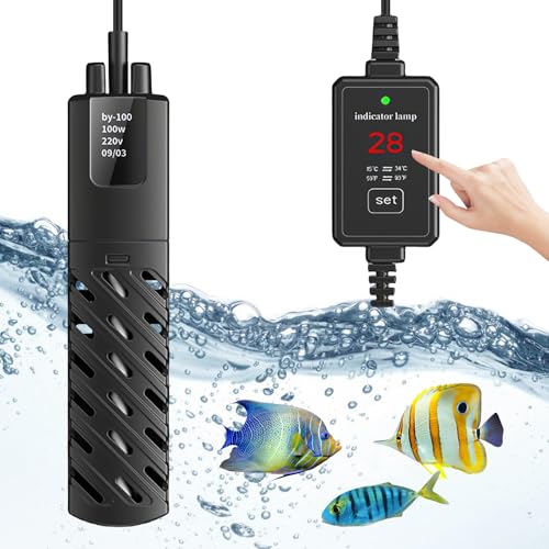 WIYETY 100W justierbare Aquarium Heizung Digitaler Aquarienheizer Aquarien Regelheizer Digital Fish Tank Heizung mit LED-Anzeige mit Schutzabdeckung und Controller für Fisch und Schildkröte 50-120L von WIYETY