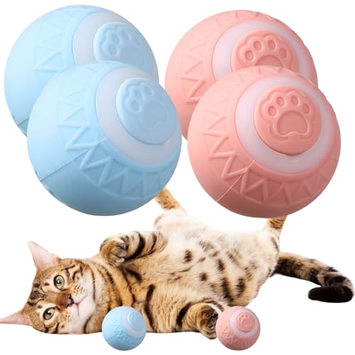 WIYETY 2 Stück Interaktives Katzenspielzeug Ball: Katzenspielzeug Elektrisch Katzenball mit LED Licht, 360° Selbstrollende Ballspielzeug mit USB Wiederaufladbarer fur Katze Kitten von WIYETY