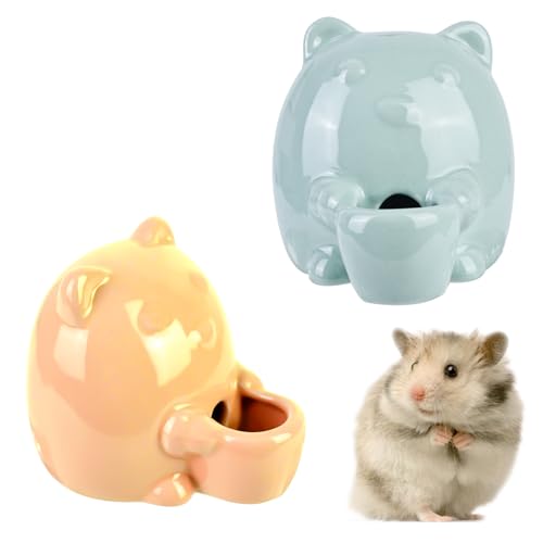 WIYETY 2 Stück Keramik Trinkflasche: Kleines Wasserspender Keramik, Puddingbär Trinkflasche für Hamster Nagertränke, Chinchillas, Meerschweinchen, Vögel (Blaugrün+Orange Farbe) von WIYETY