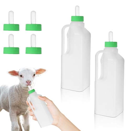 WIYETY 2 Stücke Lamm Milchflasche: Lämmerflasche mit 4 Milch Trinken Nippel, Stillflasche für Schafe mit Griff, Kälber Aufzuchtflasche, Nutztier Aufzuchtflaschen für Kälberoder Lammzucht Kuh Vieh von WIYETY