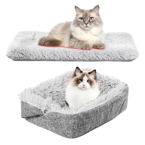 WIYETY 2 in 1 Katzenbett Flauschig Plüsch Weich Katzendecke für Katze, Waschbar Katzensofa Flauschige, Haustierbett Hundebett, für Katze und Kleine Hunde (Grau) von WIYETY