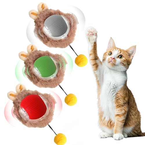 WIYETY 3er Set Interaktiver Powerball für Katzen und Hunde – USB-aufladbarer Elektro-Spielball mit 4 Lichtmodi, Robuster Silikonball für Indoor-Spaß (Rot/Grün/Grau) von WIYETY