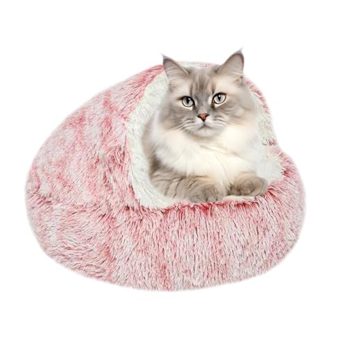 WIYETY Flauschiges Katzenbett, 40 cm rutschfest Katzenbett Flauschig, Rund Katzenhöhle, Haustierbett, Weiches Plüsch Höhle mit Kapuze, für Katzen und Kleine Hunde(Rosa) von WIYETY