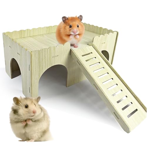 WIYETY Groß Meerschweinchen Haus Hamster Haus Hamster Haus Holz mit Rampe 4 Eingänge, Meerschweinchen Spielzeug, DIY Spielzeug Käfig Dekor, Meerschweinchen Zubehoer, 38 x 25 x 18 cm von WIYETY