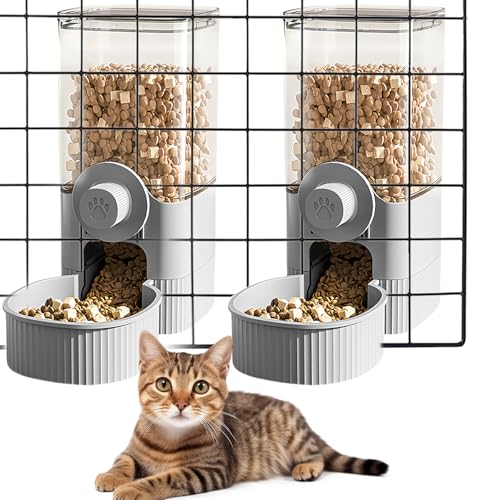 WIYETY Hängekäfig Automatischer Feeder: 2 Stück Hängend Futterspender für Kleine Haustiere, 1200ML Automatischer Feeder für Katzen, Kaninchen, Hunde, Meerschweinchen, Hamster(Grau) von WIYETY