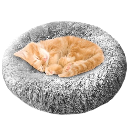 WIYETY Hundebett Flauschig Φ 60CM, Hundebett Waschbar, Flauschiges Plüsch Katzenbett, Donut-förmiges Hundekissen, Hundekissen Rund (Grau) von WIYETY