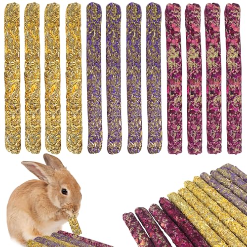 WIYETY Kaninchen Kauspielzeug 24 Stück, Kaninchen Spielzeug Hamster Spielzeug, Kaninchen Kauspielzeug Natürlichen Ringelblume/Rose/Lavendel Sticks für Kaninchen, Meerschweinchen, Chinchilla von WIYETY