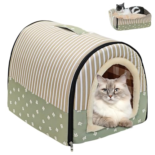 WIYETY Katzenhaus für Draußen Winterfest: Katzenhaus Outdoor, Katzenbett Höhle, Faltbares Katzenbett Outdoor für Kätzchen Kaninchen Meerschweinchen Tierheim Streuner Haustiere (Grün,37x32x30cm) von WIYETY