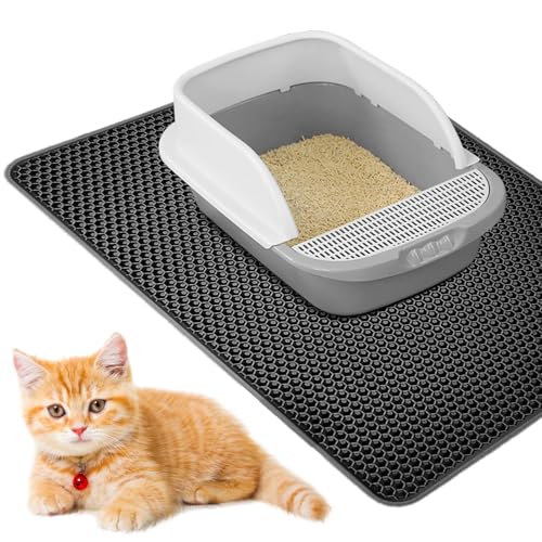 WIYETY Katzenklo Matte 90X60 cm: Doppelte Schichte Katzenstreu Matte, Katzenklo Matte Groß mit Wasserdicht und rutschfeste, Waben Design Katzenmatte Katzenklo Katzenstreumatte Eva Material, Schwarz von WIYETY