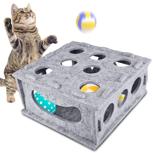 WIYETY Katzenspielzeug Selbstbeschäftigung-Filz: Interaktives Katzenspielzeug Box, Katzenbeschäftigung Spielteppich, 43*43*34 CM Interaktives Katzenspielzeug für kleine mittlere Haustiere Innenruhe von WIYETY