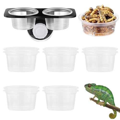 WIYETY Reptilienfutter und Wasserbecher Crested Gecko 2 Stück Reptile Feeding Cup Gecko Feeder mit 20 Futtertassen, Saugnapf Reptilienfutter Wasser Futternapf mit Schraubzubehör (Doppelschüssel) von WIYETY